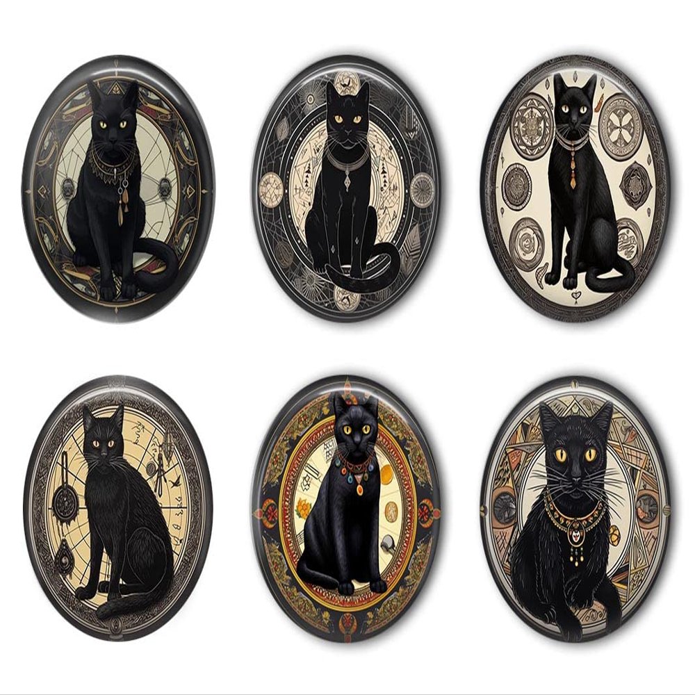 Black Cat Tarot Magnet Set of 6 Large 1.25" Round Magnets