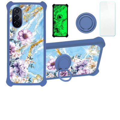 Case for Huawei Enjoy 50 Case Compatible with Huawei Enjoy 50 Phone Case Cover [with Tempered Glass Screen Protector][PC + TPU 2 in 1][Ring Support] [Gold Glitter+Luminous] JSL-SZH