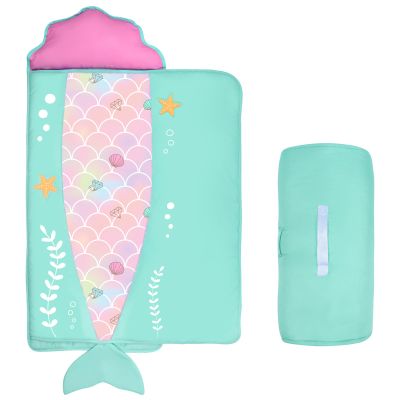 Cloele Toddler Nap Mat - Mermaids Nap Mat for Preschool with Removable Pillow and Blanket - 53x21inches Rolled and Portable Kid's Sleeping Mat for Toddler Girls Preschool Daycare Travel
