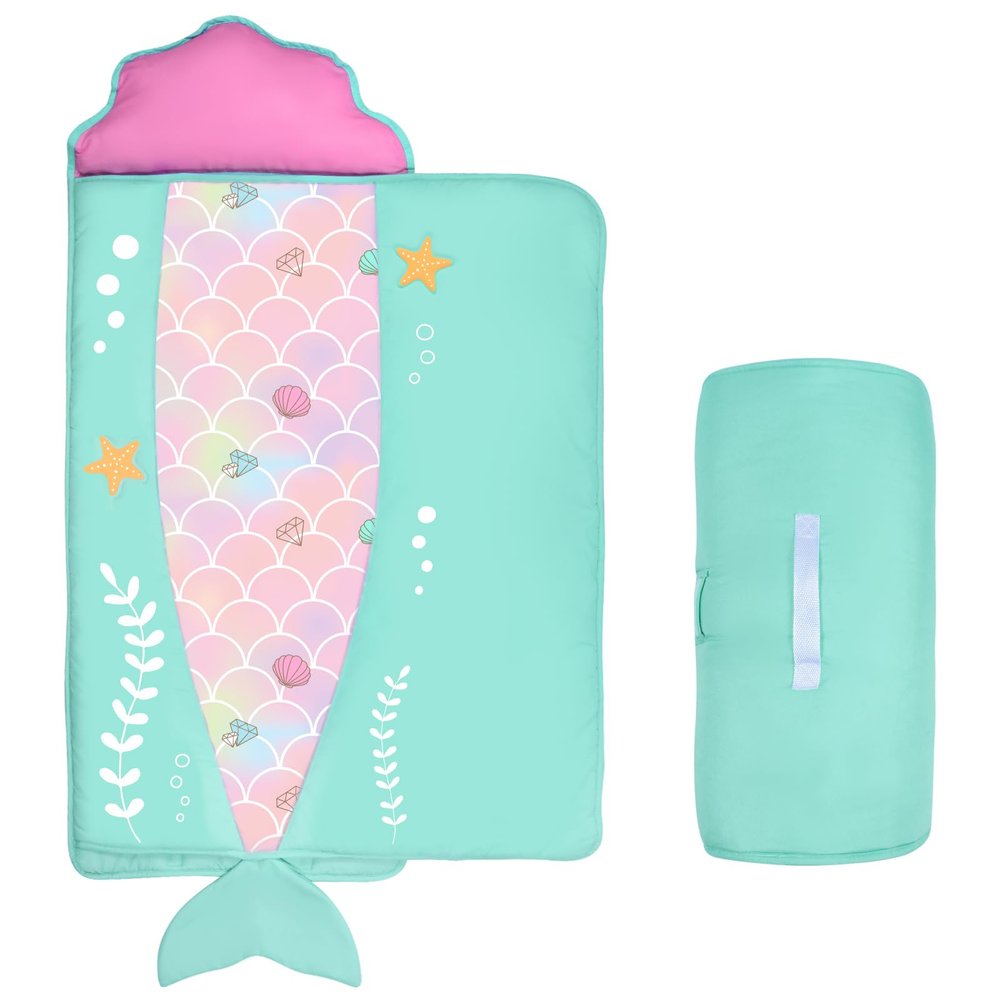 Cloele Toddler Nap Mat - Mermaids Nap Mat for Preschool with Removable Pillow and Blanket - 53x21inches Rolled and Portable Kid's Sleeping Mat for Toddler Girls Preschool Daycare Travel