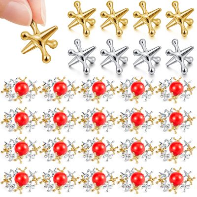 Libima 20 Sets Metal Jacks Game with Ball Bulk, Classic Games Include 200 Pcs Gold and Silver Jacks and 20 Pcs Red Rubber Balls for Family Board Games Night