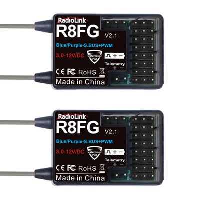 Radiolink R8FG V2.1 8 Channels Gyro Receiver 2pcs, 2.4GHz 600m Long Range Control Voltage Telemetry, Water-Splash RX for RC Remote Controller RC8X/RC6GS V3/RC4GS V3 RC Crawler Car Boat
