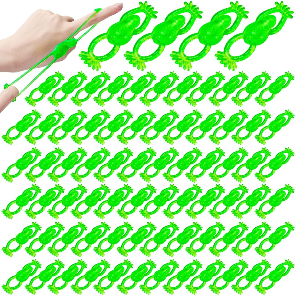 Hanaive 100 Pcs Flying Slingshot Frogs Toys Passover Day Toys Stretchy Slingshot Fun Shooting Flying Green Frogs Playthings Sticky Playthings for Party Favors Birthday Classroom Exchange Prizes Game