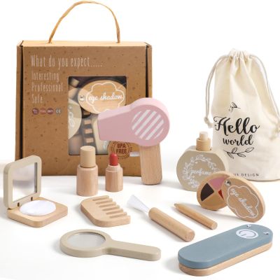 OESSUF Wooden Makeup Toy Sets for Girls, Toddlers Fake Makeup Kit, Pretend Wood Beauty Salon Toys for Kids Little Girls Princess, Christmas Birthday Gift Toy for 3 4 5 6 7 8 9 10 Year Old