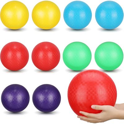 Jerify 10 Pcs Playground Balls Bulk 10 Inch Kickball Bouncy Balls Colorful Inflatable PVC Play Dodgeballs Handball for Adults in Games, Gym, Yoga Exercises, Party Supplies