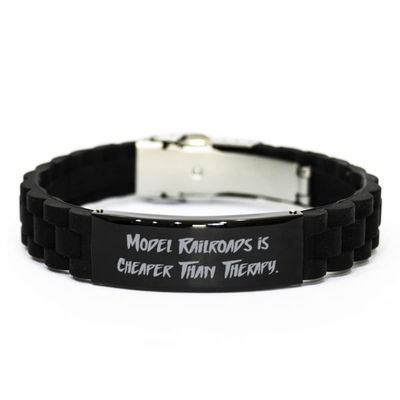Gag Model Railroads Black Glidelock Clasp Bracelet, Model Railroads is Cheaper Than, Present for Friends, New Gifts from Friends, Model Trains, Train Set, Toy Train, Train Set, Electric Train Set, HO