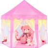 EVOIONOS Princess Tent for Girls, Kids Play Tent with LED Star Lights, Castle Playhouse for Children Indoor Outdoor Games, 55X53 inches, Pink view 1