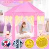 EVOIONOS Princess Tent for Girls, Kids Play Tent with LED Star Lights, Castle Playhouse for Children Indoor Outdoor Games, 55X53 inches, Pink view 2