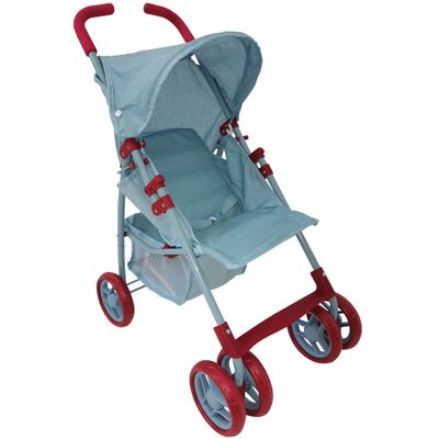 Baby Doll Stroller for Toddler Girls & Big Kids 6-8 Years Old | 28 Baby Stroller for Dolls, Toy Baby Stroller with Cute Ligh Denim Fabric, Mesh Storage Basket, Canopy, Handle Grips, Swivel Wheels