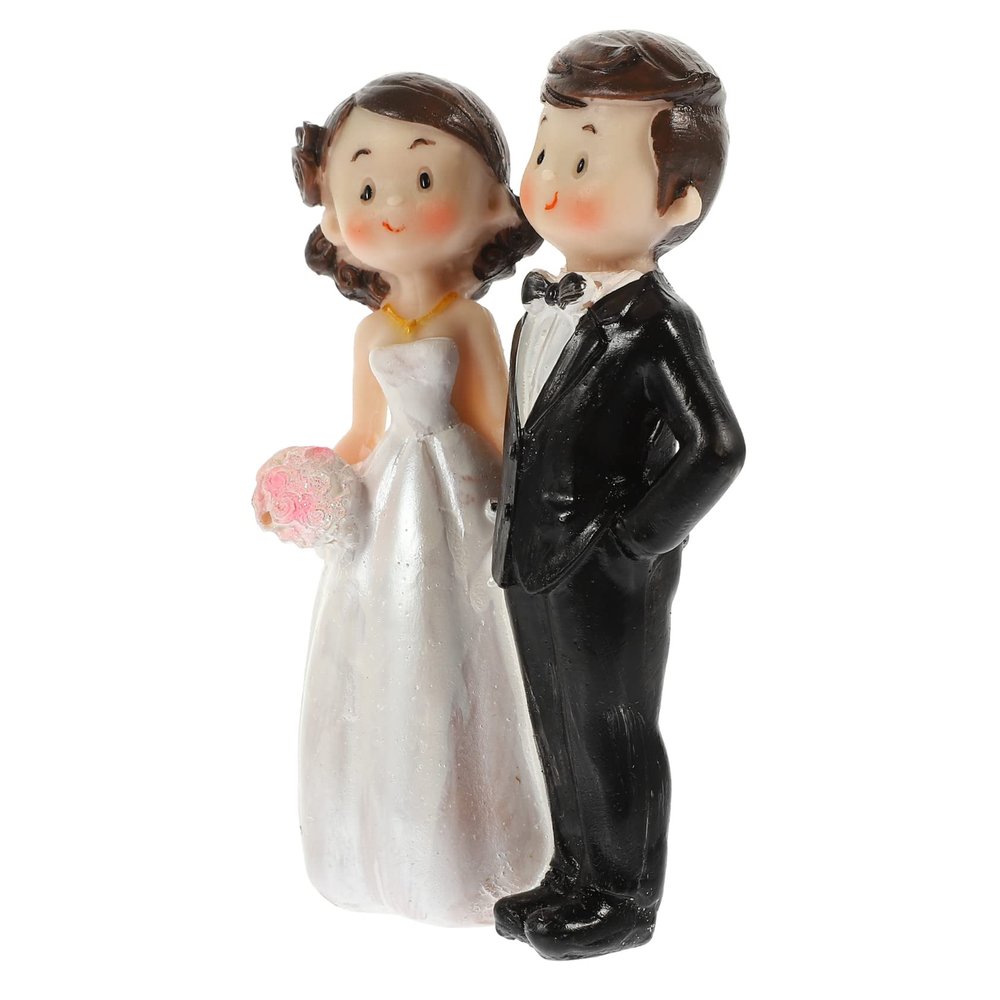 Toyvian Wear-Resistant Bride and Groom Doll Wedding Cake Topper Small Decorative Couple Figurine for Wedding Table and Home Display