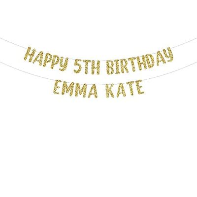 Happy 5th Birthday custom glitter party banner
