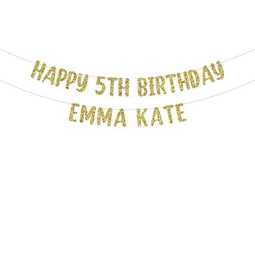 Happy 5th Birthday custom glitter party banner