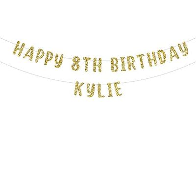 Happy 8th Birthday custom glitter party banner