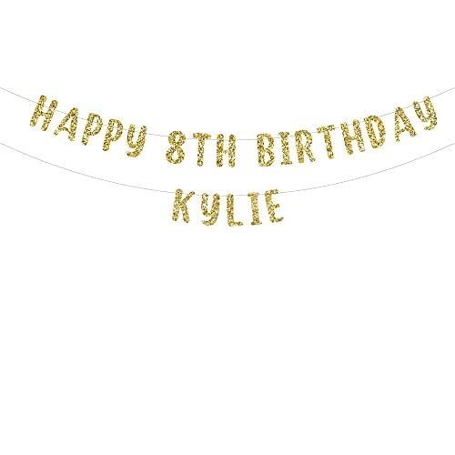 Happy 8th Birthday custom glitter party banner