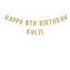 Happy 8th Birthday custom glitter party banner view 1
