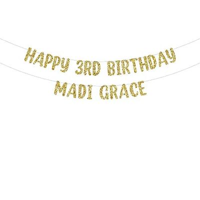 Happy 3rd Birthday custom glitter party banner