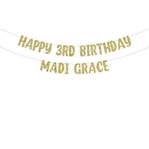 Happy 3rd Birthday custom glitter party banner