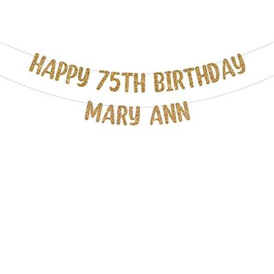 Happy 75th Birthday custom glitter party banner