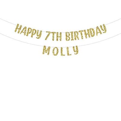 Happy 7th Birthday custom glitter party banner
