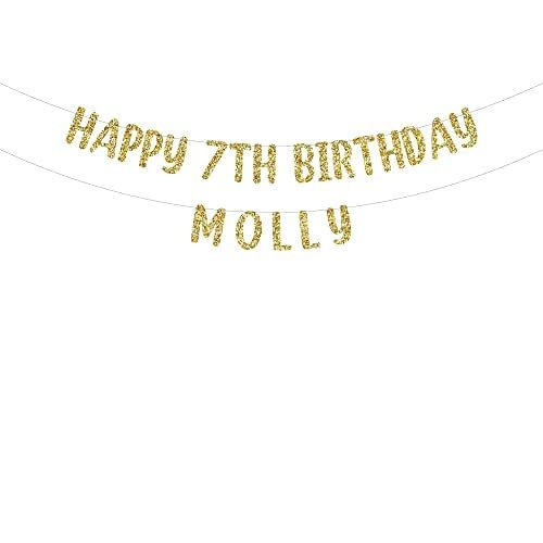Happy 7th Birthday custom glitter party banner