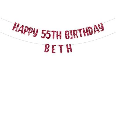 Happy 55th Birthday custom glitter party banner