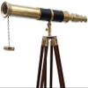 60 Inches Floor Standing Admirals Solid Brass Black Leather Marine Telescope, Nautical Home Decor Fully Functional Decorative Maritime Telescopes with Wooden Tripod Stand view 1