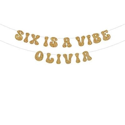 Six Is A Vibe Groovy Retro Birthday Party glitter banner