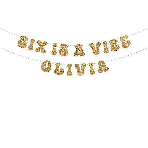 Six Is A Vibe Groovy Retro Birthday Party glitter banner