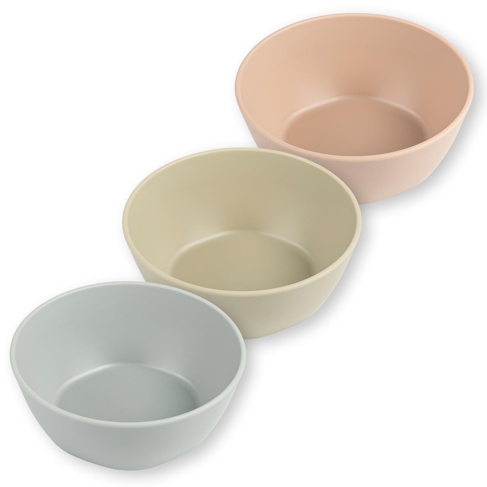 Tiny Twinkle Tableware 3 Pack Dish Set- BPA-Free Cups, Plates and Bowls Sets For Kids and Toddlers - Polypropylene Plastic Dinnerware Set (Grey, Olive, Tan) Round Bowl