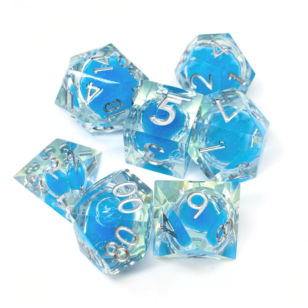 Sage's Portal Souls Liquid Core 7-PC Sharp Edge Resin Polyhedral DND Dice Set for Dungeons and Dragons Dice RPG Tabletop TTRPG (Sky Souls)