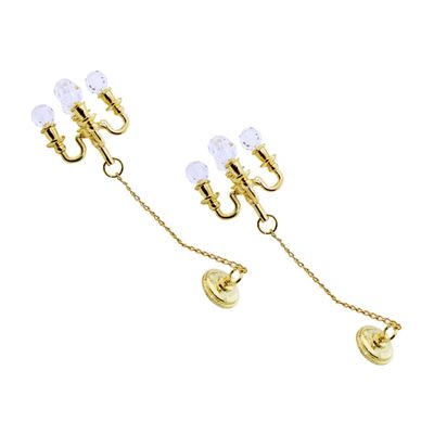 Chandelier Crystals 2pcs Mini Crystal Chandelier Tiny Hanging Light Gold Finish Playhouse Lighting Furniture Sushi Toys for Mini Ceiling Lamp Pendants LED