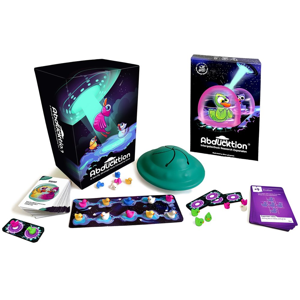 Abducktion - Bundle Base + IntergalacDuck Research Expansion Combo Pack, 25-30 Minutes, Ages 12+, A weirdly Strategic Duck Kidnapping Game, a UFO, and Mind-Bending, Shape-Finding Logic!