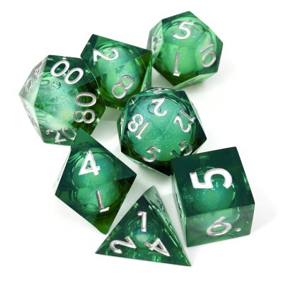 Sage's Portal Souls Liquid Core 7-PC Sharp Edge Resin Polyhedral DND Dice Set for Dungeons and Dragons Dice RPG Tabletop TTRPG (Forest Souls)
