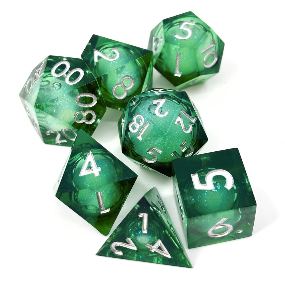 Sage's Portal Souls Liquid Core 7-PC Sharp Edge Resin Polyhedral DND Dice Set for Dungeons and Dragons Dice RPG Tabletop TTRPG (Forest Souls)