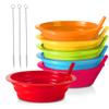 PLASKIDY Kids Cereal Bowls with Straws - Set of 6 Plastic Bowl with Straw For kids BPA Free Dishwasher and Microwave Safe - 22 Oz Toddlers Bowls with Built-In Straws Includes 3 Cleaning Brushes view 1