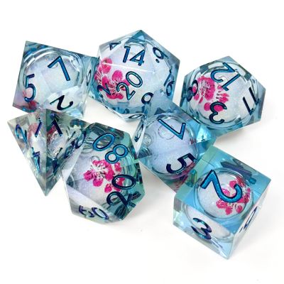 Sage's Portal Souls Liquid Core 7-PC Sharp Edge Resin Polyhedral DND Dice Set for Dungeons and Dragons Dice RPG Tabletop TTRPG (Flowered Souls)