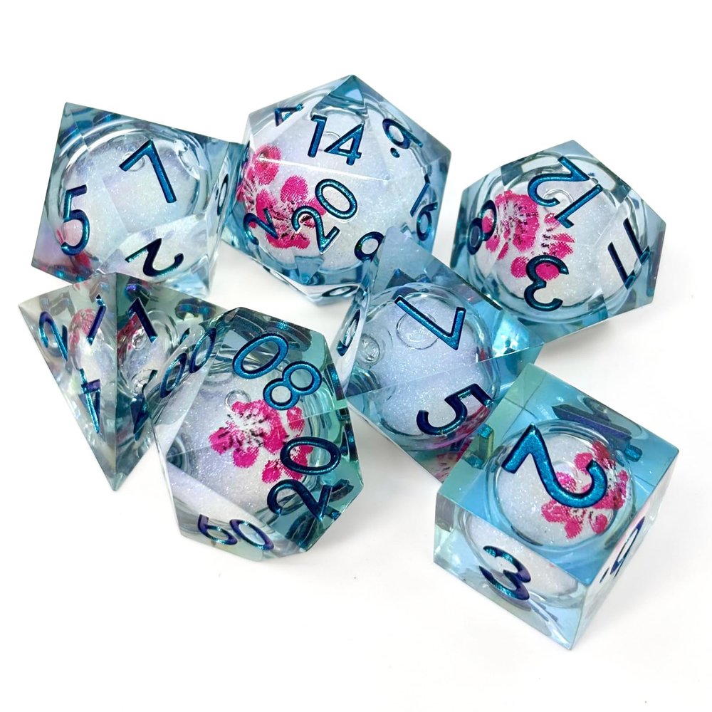 Sage's Portal Souls Liquid Core 7-PC Sharp Edge Resin Polyhedral DND Dice Set for Dungeons and Dragons Dice RPG Tabletop TTRPG (Flowered Souls)