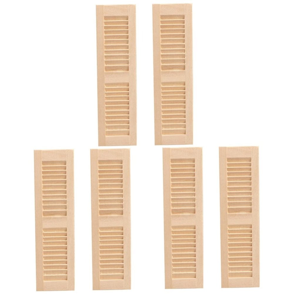 6 Pcs Miniature Wooden Doll Shutters, Wear-Resistant Synthetic Material, Khaki, 4.52x1.25x0.47 Inch, Dollhouse Decoration Accessories for 1:12 Scale