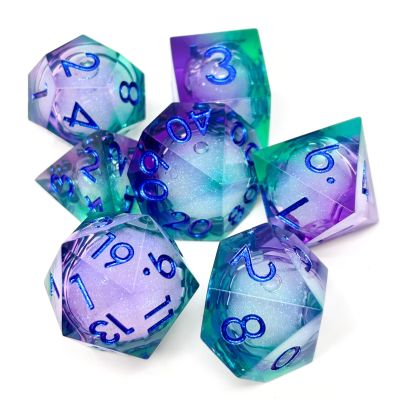 Sage's Portal Liquid Core 7-PC Sharp Edge Resin Polyhedral DND Dice Set for Dungeons and Dragons Sages Souls Dice RPG Tabletop TTRPG (Lovers Souls)
