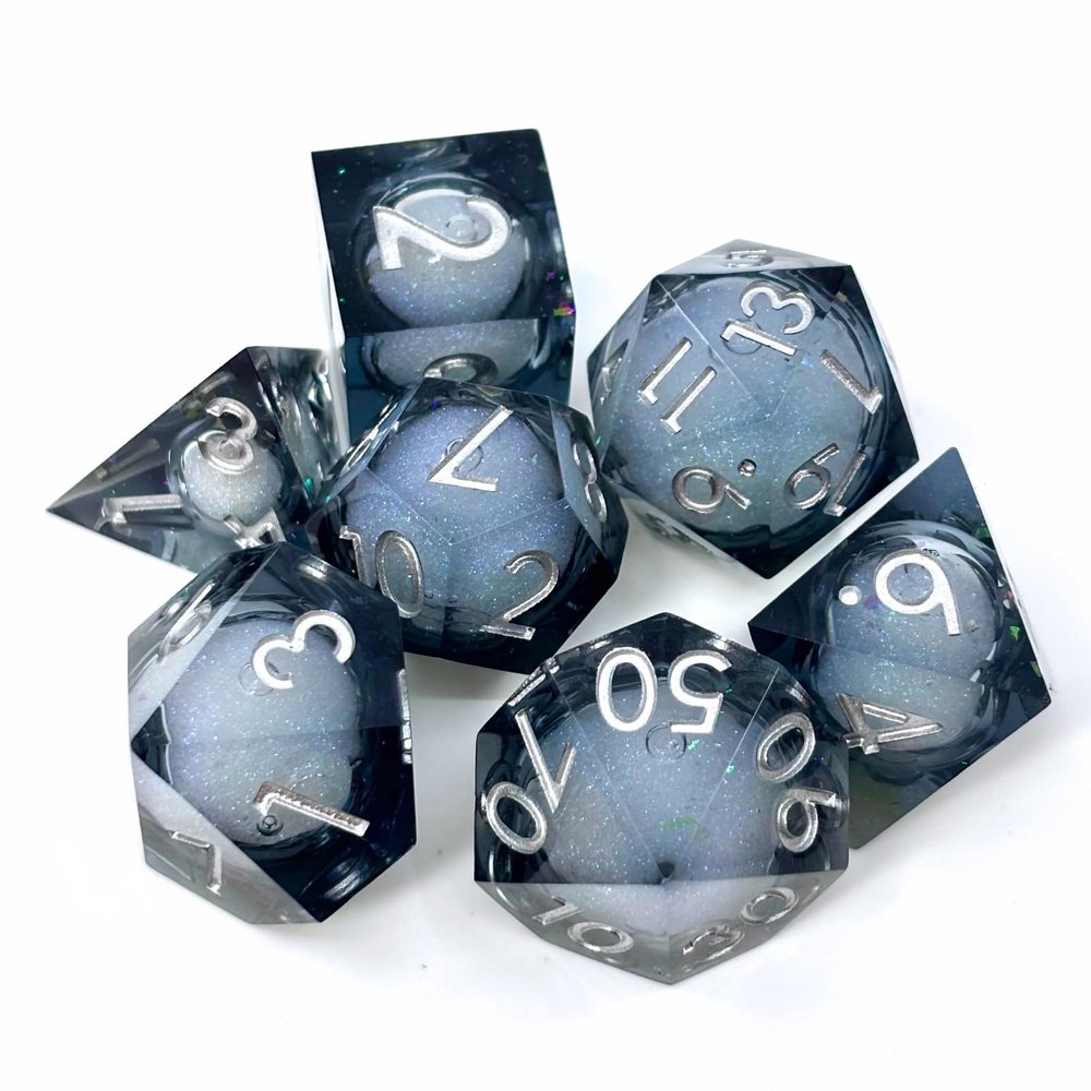 Sage's Portal Souls Liquid Core 7-PC Sharp Edge Resin Polyhedral DND Dice Set for Dungeons and Dragons Dice RPG Tabletop TTRPG (Winter Souls)