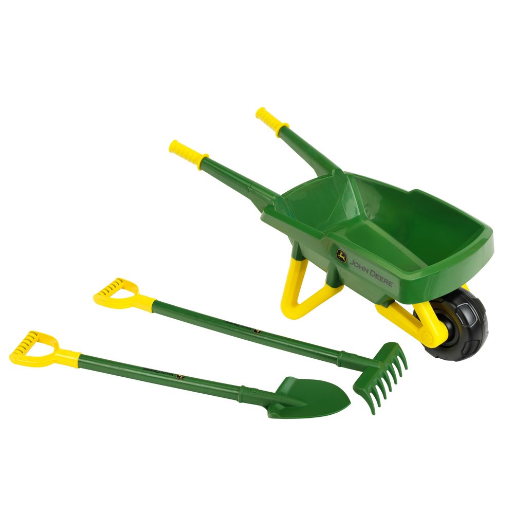 Theo Klein 3952 John Deere Wheelbarrow Set and Sturdy Garden Tool Set for Kids and Includes Shovel and Rake and Toy for Kids Ages 3 and Up