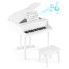 HONEY JOY Classical Kids Piano, 30-Key Mini Grand Piano with Music Stand and Bench, Wooden Musical Instrument Toy w/Lid & Music Rack, Gift for Boys Girls Ages 3+ (3 Straight Leg-White) view 1
