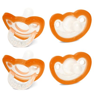 RaZbaby Jollypop Pacifier for Newborns & Up, USA Made, Natural Shaped Orthodontic Binky, Lovingly Shared in NICUs & Hospitals Worldwide, Medical-Grade 100% BPA-Free - 0-3 Months, 4 Pack - Orange