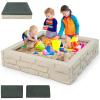 HONEY JOY Sandbox with Cover, 47 x 47 Inch Square Sand Pit for Backyard, Bottom Drainage Oxford Liner, HDPE Playful All Weather Resistant Sand Boxes for Kids Outdoor with Lid (White) view 1