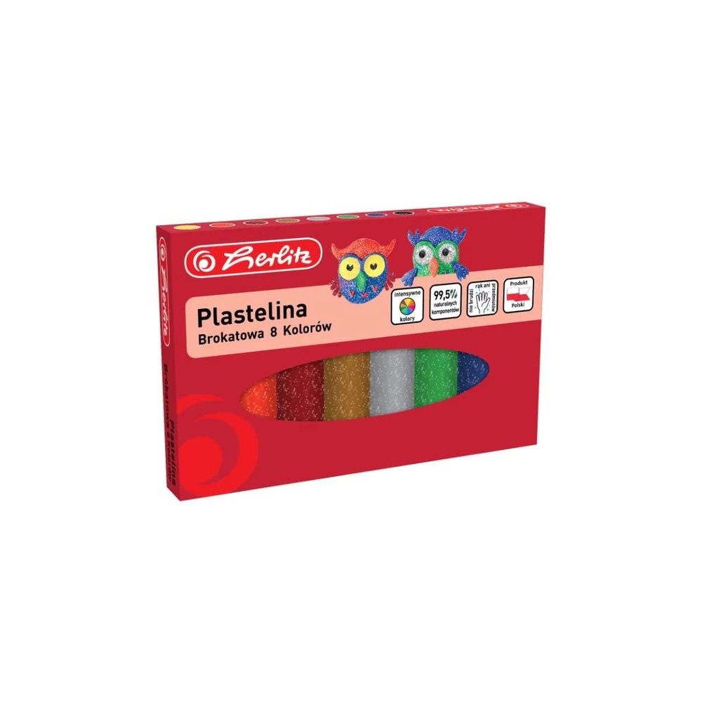 Herlitz Plasticine 8 Colors Glitter for Kindergarten School | Creative Fun for Children and Adults | Modelina Soft Safe Non-Toxic Non-Marking Washable | Smooth and Easy to Model