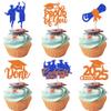 24 Pack Class of 2025 Cupcake Toppers Glitter Congrats 2025 Done Diploma Cupcake Picks for So Proud of You 2025 Graduation Theme Cake Decorations Party Supplies Orange Blue view 1