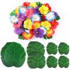 126Pcs Luau Party Decorations Supplies Tropical Palm Leaves Hibiscus Flowers Simulation Artificial Leaf for Hawaiian Luau Safari Parties Jungle Beach Theme BBQ Birthday Party Decorations Table Dcor view 1