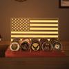 Ammonite Light up Challenge Coin Display, American Flag Coin Holder with Warm White Color Ligh Solid Wood 4 Row Holder Wooden Rack Gift Challenge Coins Stand for Military Army for Him Father view 1