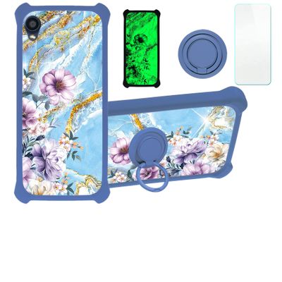 Case for Kyocera Digno Sx2 5g Case Compatible with Kyocera Digno Sx2 5g Phone Case Cover [with Tempered Glass Screen Protector][PC + TPU 2 in 1][Ring Support] [Gold Glitter+Luminous] JSL-SZH