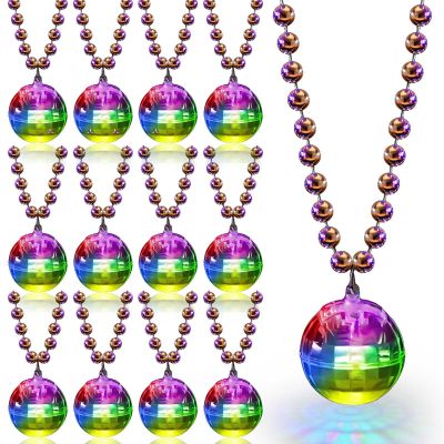 Sasylvia 12 Pcs LED Disco Ball Necklaces Light up Bead Necklaces 70s Disco Party Favors Glow in The Dark Bead Jewelry Costume Accessories for New Year Party Dance Supplies(Silver, Colorful)